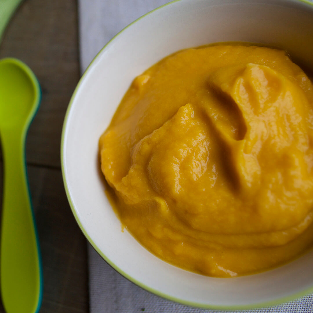 Leek, Butternut Squash & Cheese Puree in a bowl