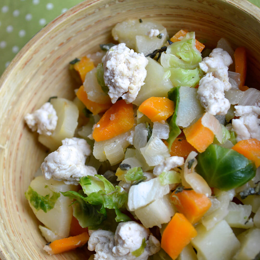 Turkey Mince & Sage Baby Casserole in a bowl