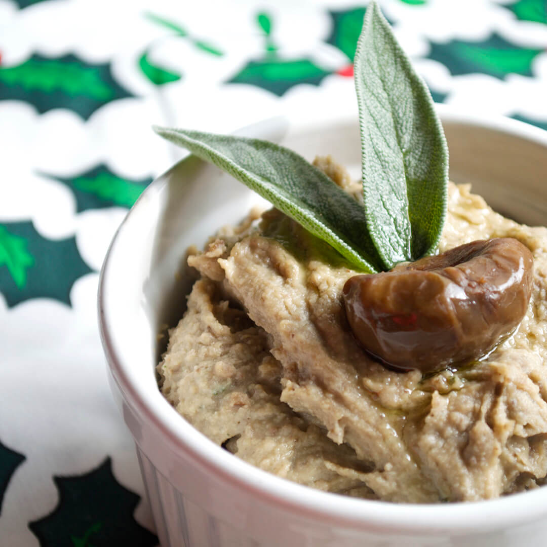 A ramekin of Christmas Chestnut Hummous