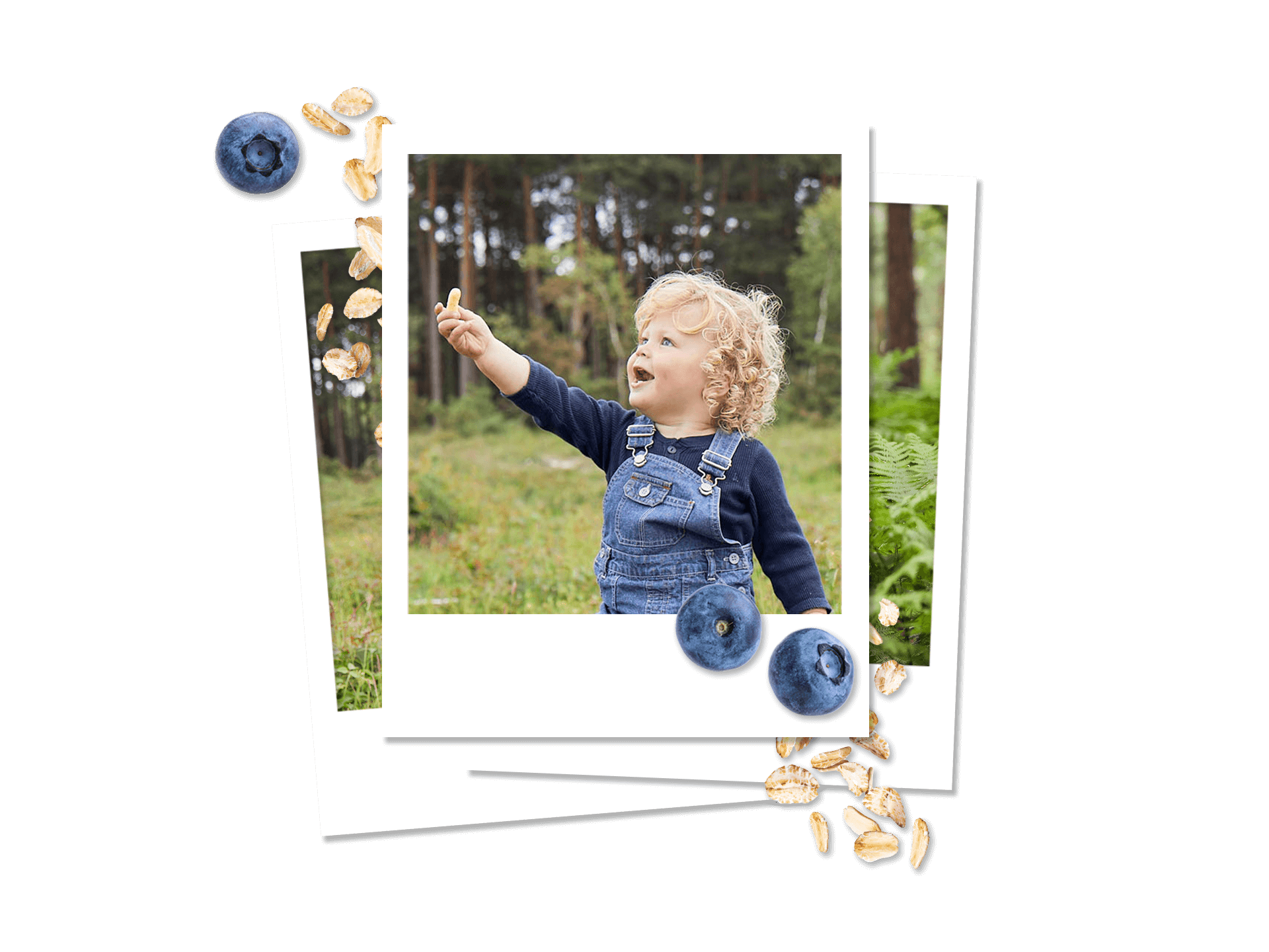 Toddler reaching upwards with snack