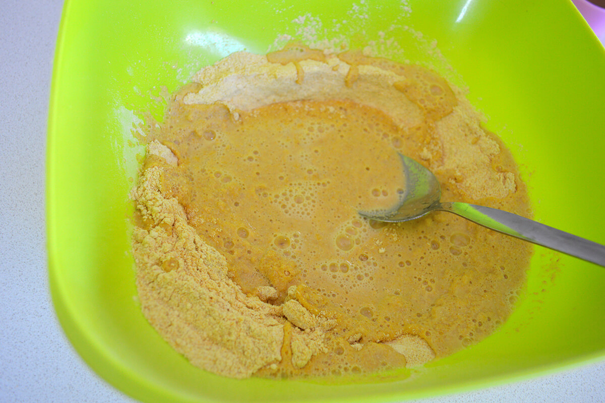 A bowl of flour with water